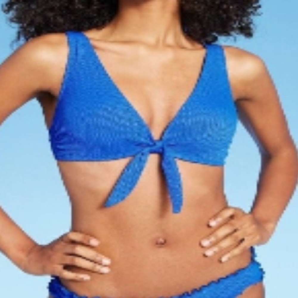 Lightly Lined Tie-Front Pique Textured Bikini Top , size 38 DD